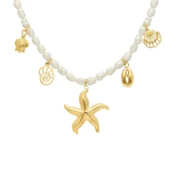 Finaste Parelketting met zeester bedels goudkleurig Hot