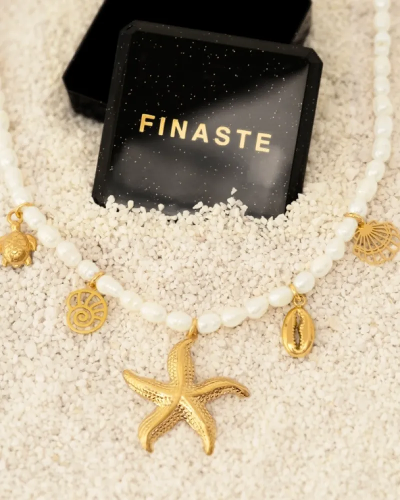 Finaste Parelketting met zeester bedels goudkleurig Hot