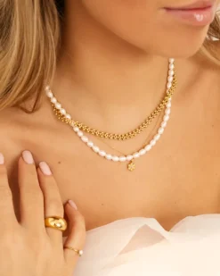 Finaste Pearl necklace goldplated Sale
