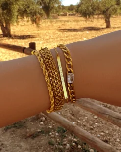 Finaste Platte armband mesh goud kleurig Best