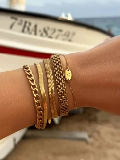 Finaste Platte armband mesh goud kleurig Best
