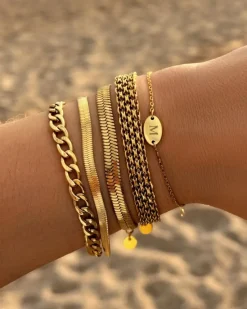 Finaste Platte armband mesh goud kleurig Best