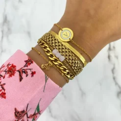 Finaste Platte armband mesh goud kleurig Best