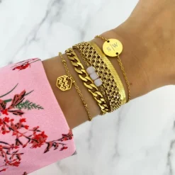 Finaste Platte armband mesh goud kleurig Best