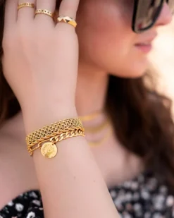 Finaste Platte armband mesh goud kleurig Best
