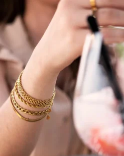 Finaste Platte armband mesh goud kleurig Best