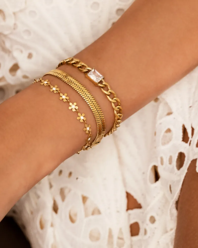 Finaste Platte snake armband goudkleurig Sale