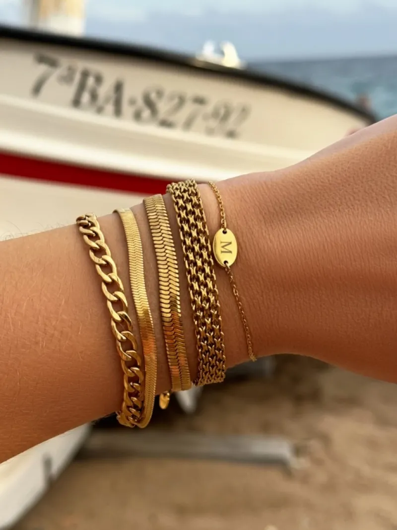 Finaste Platte snake armband goudkleurig Sale