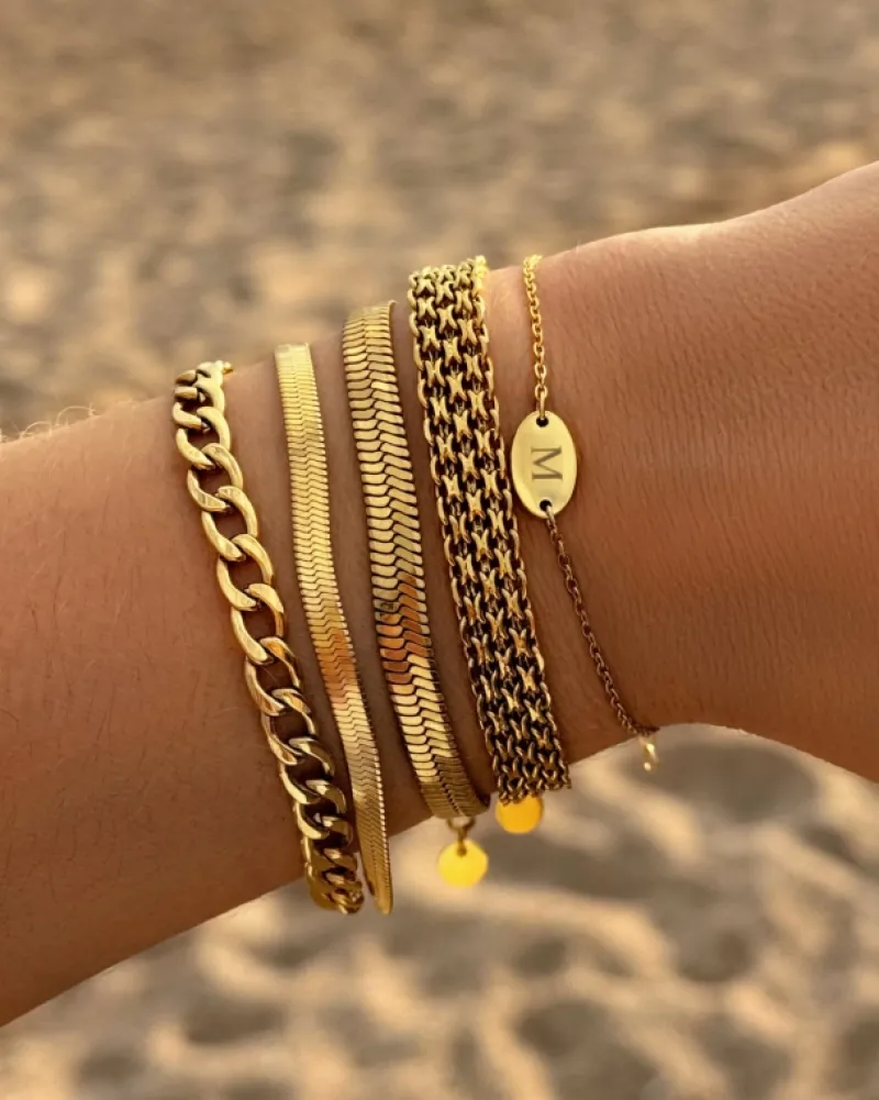 Finaste Platte snake armband goudkleurig Sale