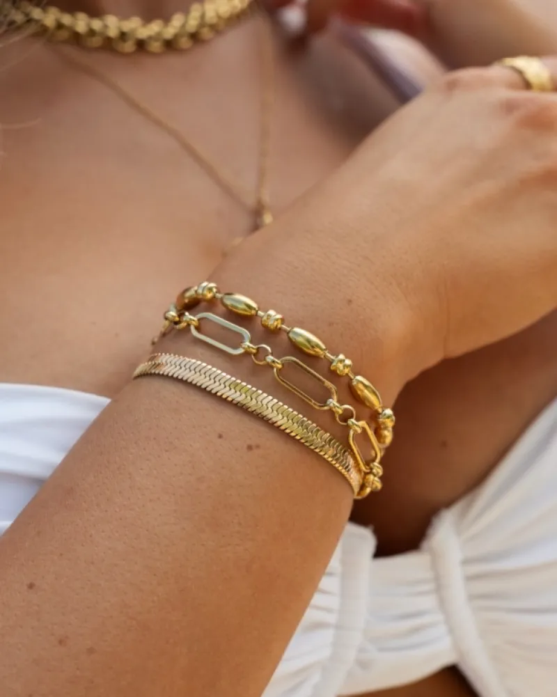 Finaste Platte snake armband goudkleurig Sale