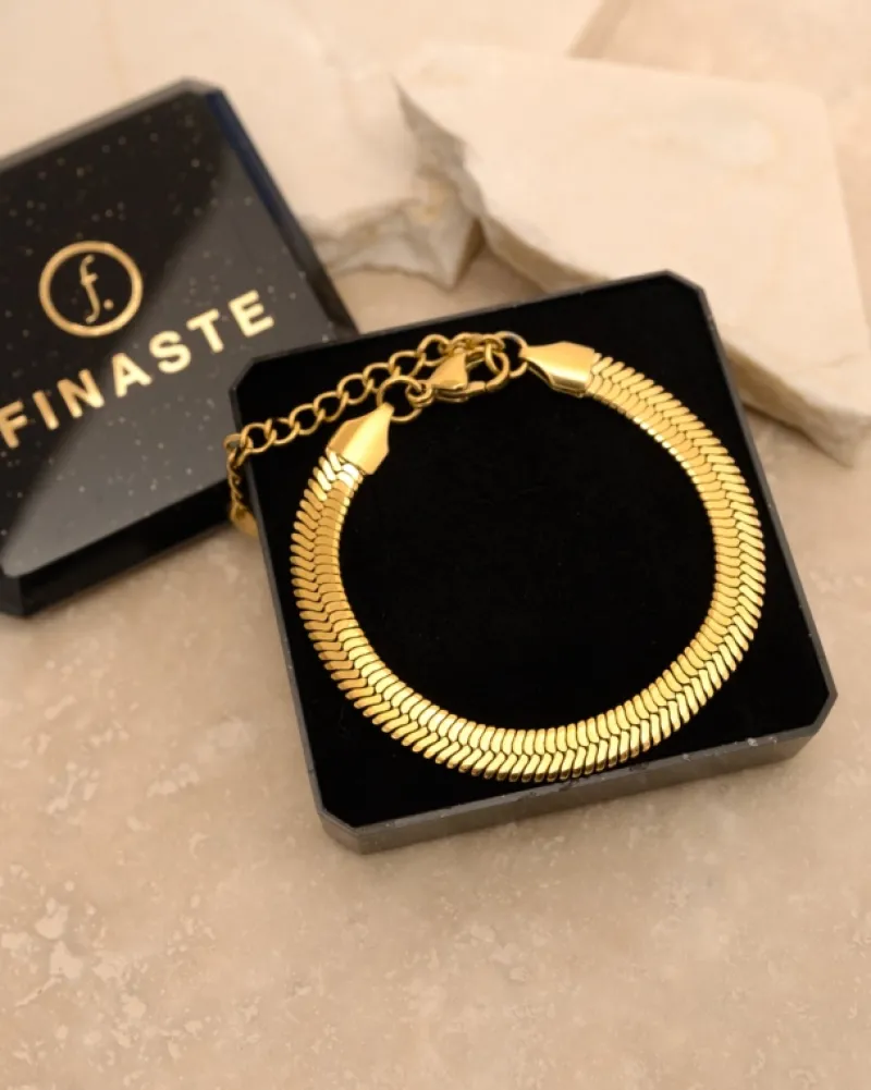 Finaste Platte snake armband goudkleurig Sale