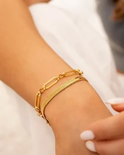 Finaste Platte snake armband goudkleurig Sale