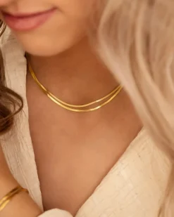 Finaste Platte snake ketting dubbel goudkleurig Online