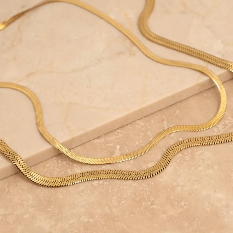 Finaste Platte snake ketting goudkleurig Best