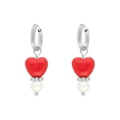 Finaste Red heart & pearl earrings Outlet