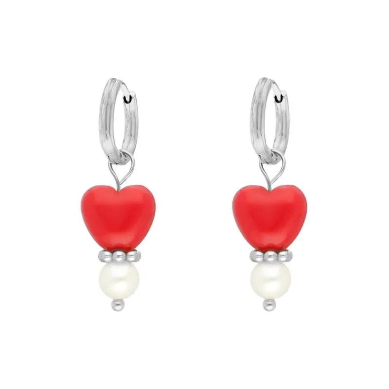 Finaste Red heart & pearl earrings Outlet