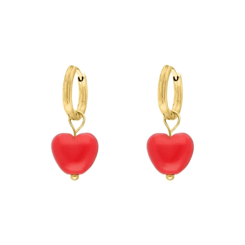 Finaste Red heart earrings goudkleurig Sale