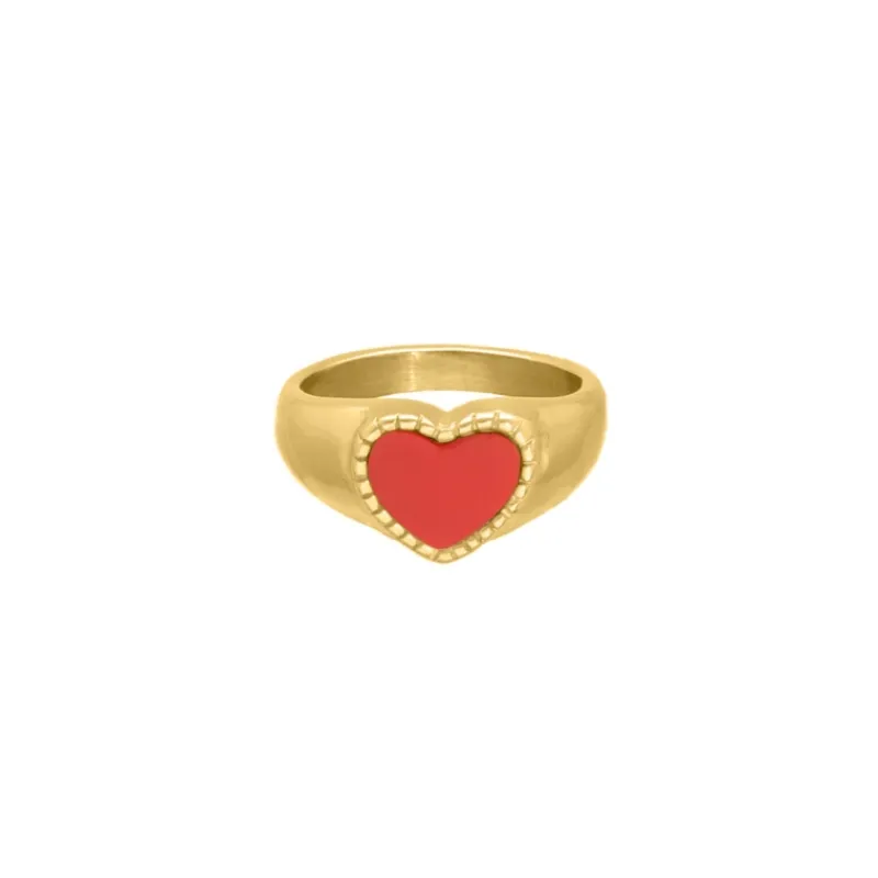 Finaste Red Influencer Heart Ring Goudkleurig Sale