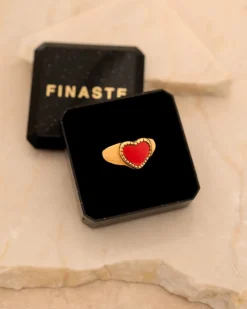 Finaste Red Influencer Heart Ring Goudkleurig Sale
