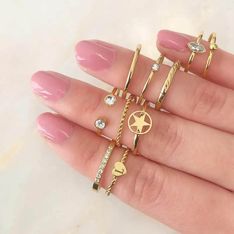 Finaste Ring met graveerbaar hartje goud kleurig Clearance