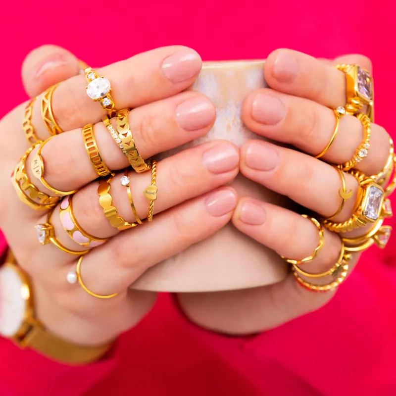 Finaste Ring met graveerbaar hartje goud kleurig Clearance