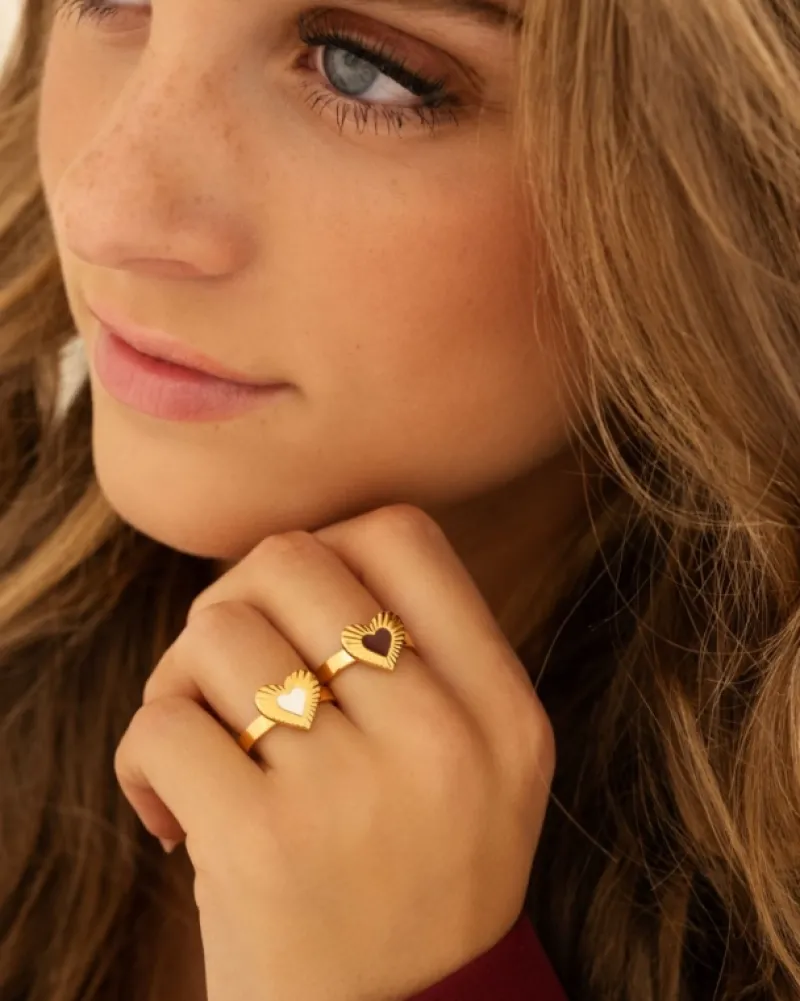 Finaste Ring met hartje wit goudkleurig Sale
