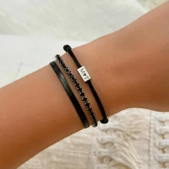 Finaste Satin initial armbandje zwart Fashion