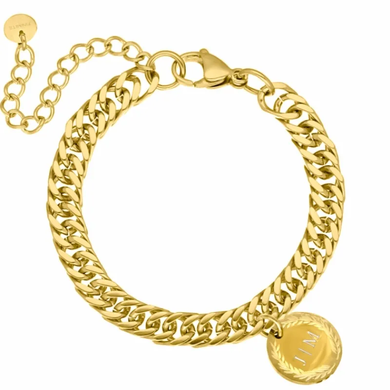 Finaste Schakelarmband graveerbare munt kleur goud Clearance
