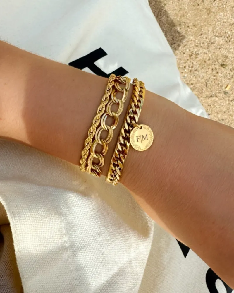 Finaste Schakelarmband graveerbare munt kleur goud Clearance