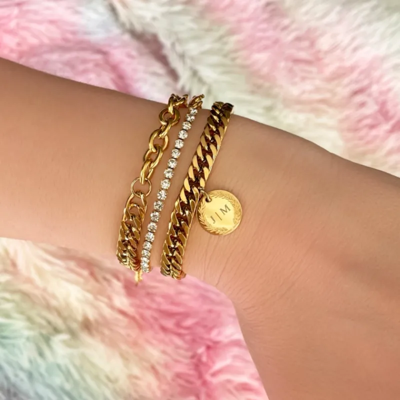 Finaste Schakelarmband graveerbare munt kleur goud Clearance