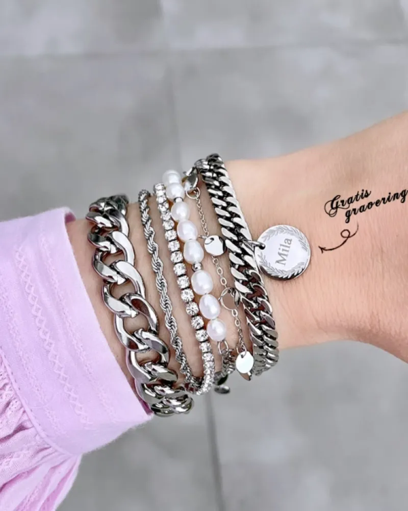Finaste Schakelarmband graveerbare munt Clearance