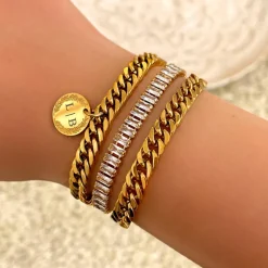 Finaste Schakelarmband graveerbare munt kleur goud Clearance