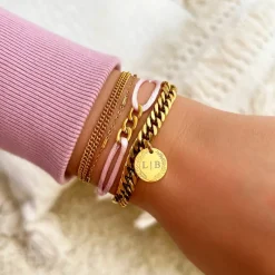 Finaste Schakelarmband graveerbare munt kleur goud Clearance
