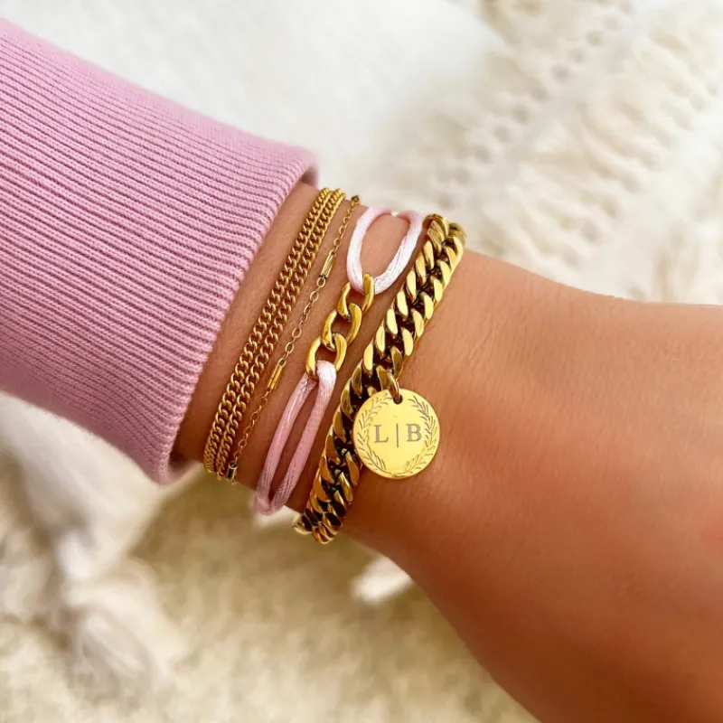 Finaste Schakelarmband graveerbare munt kleur goud Clearance