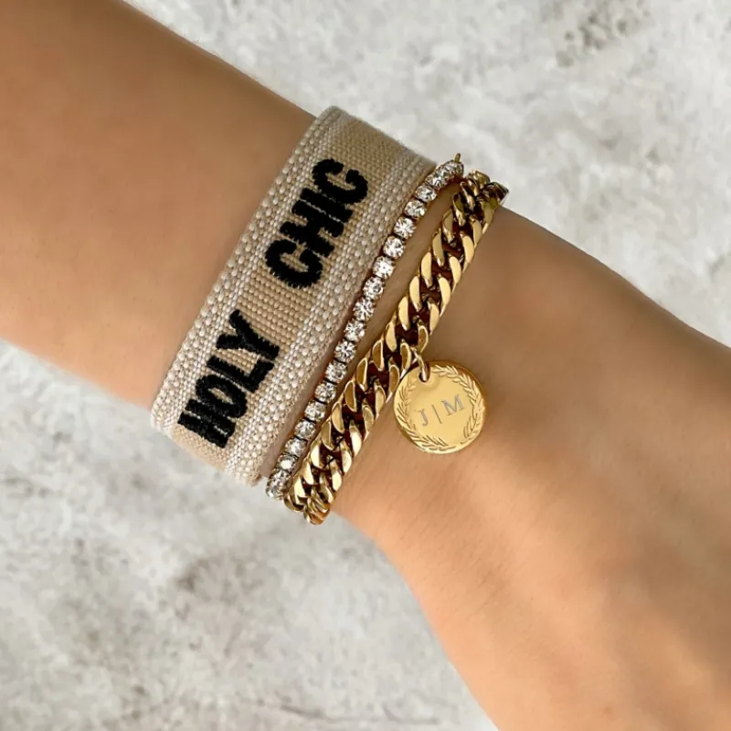 Finaste Schakelarmband graveerbare munt kleur goud Clearance