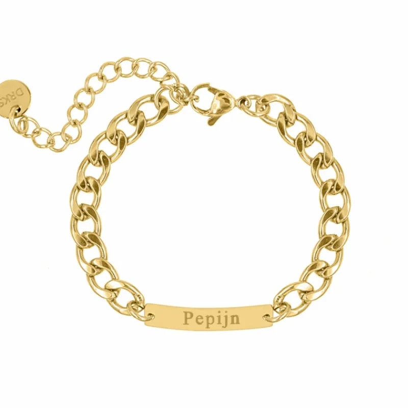 Finaste Schakelarmband mannen met naam goud kleurig New