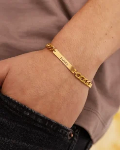 Finaste Schakelarmband mannen met naam goud kleurig New
