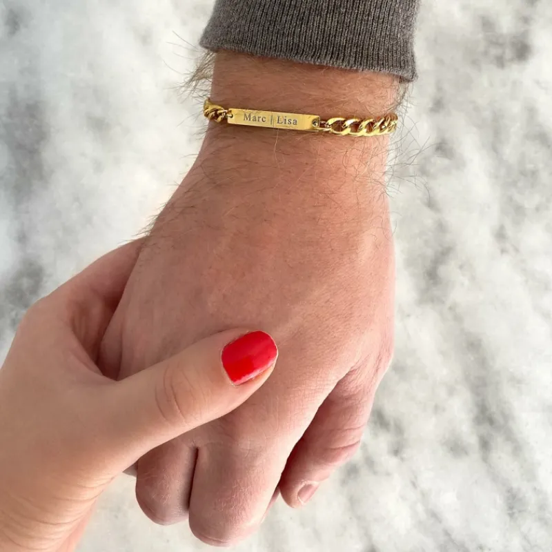 Finaste Schakelarmband mannen met naam goud kleurig New