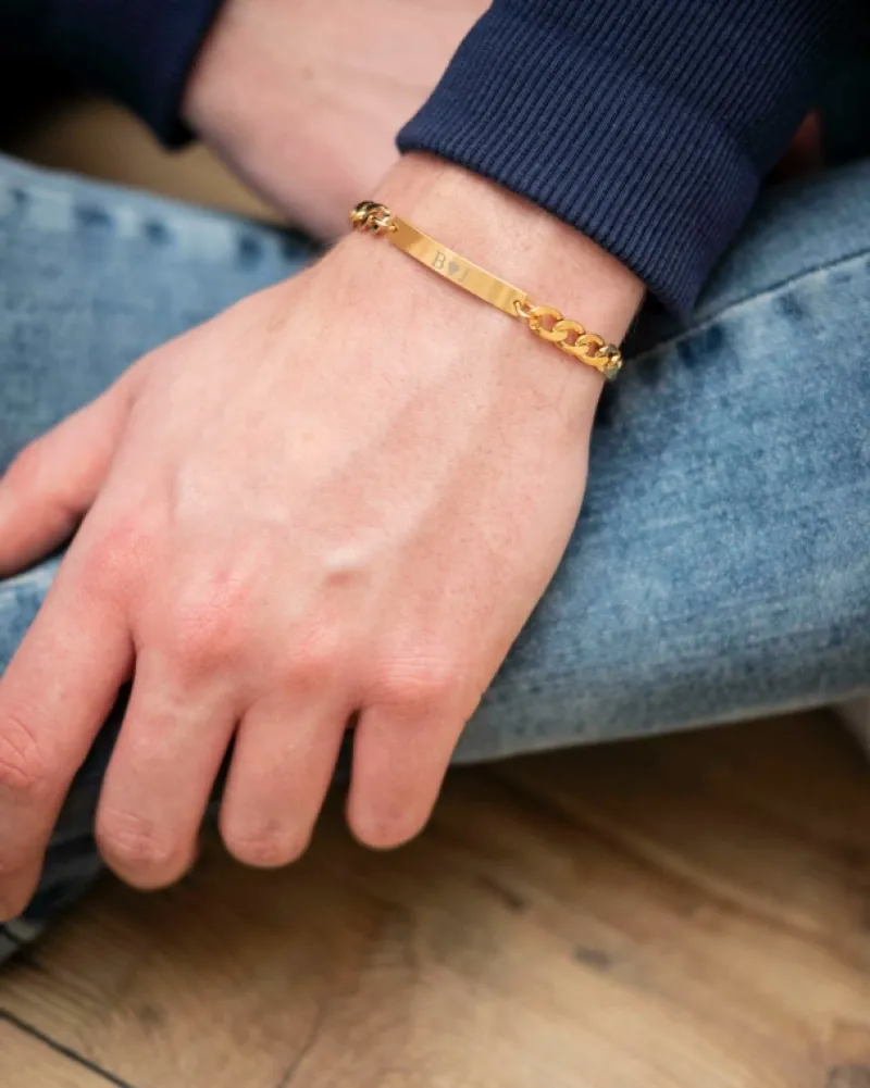 Finaste Schakelarmband mannen met naam goud kleurig New