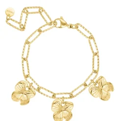 Finaste Schakelarmband met bloemetjes goudkleurig Discount