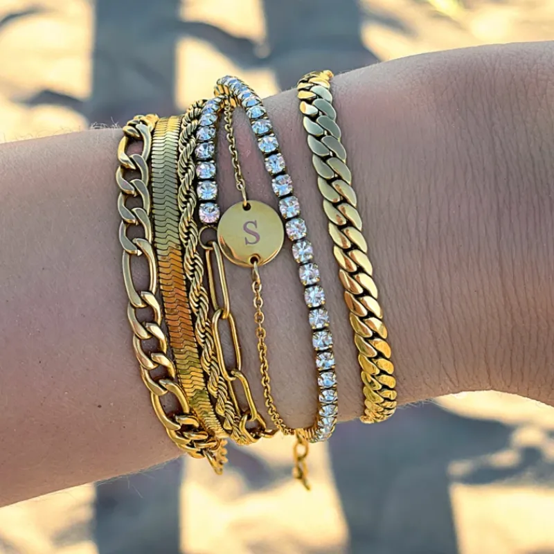 Finaste Schakelarmband Mixed Chain Goud Kleurig Discount