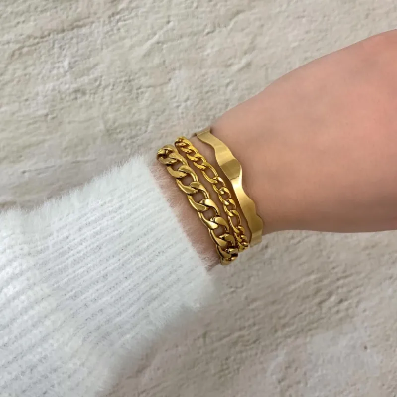 Finaste Schakelarmband Mixed Chain Goud Kleurig Discount
