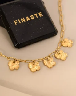 Finaste Schakelketting met bloemetjes goudkleurig Discount