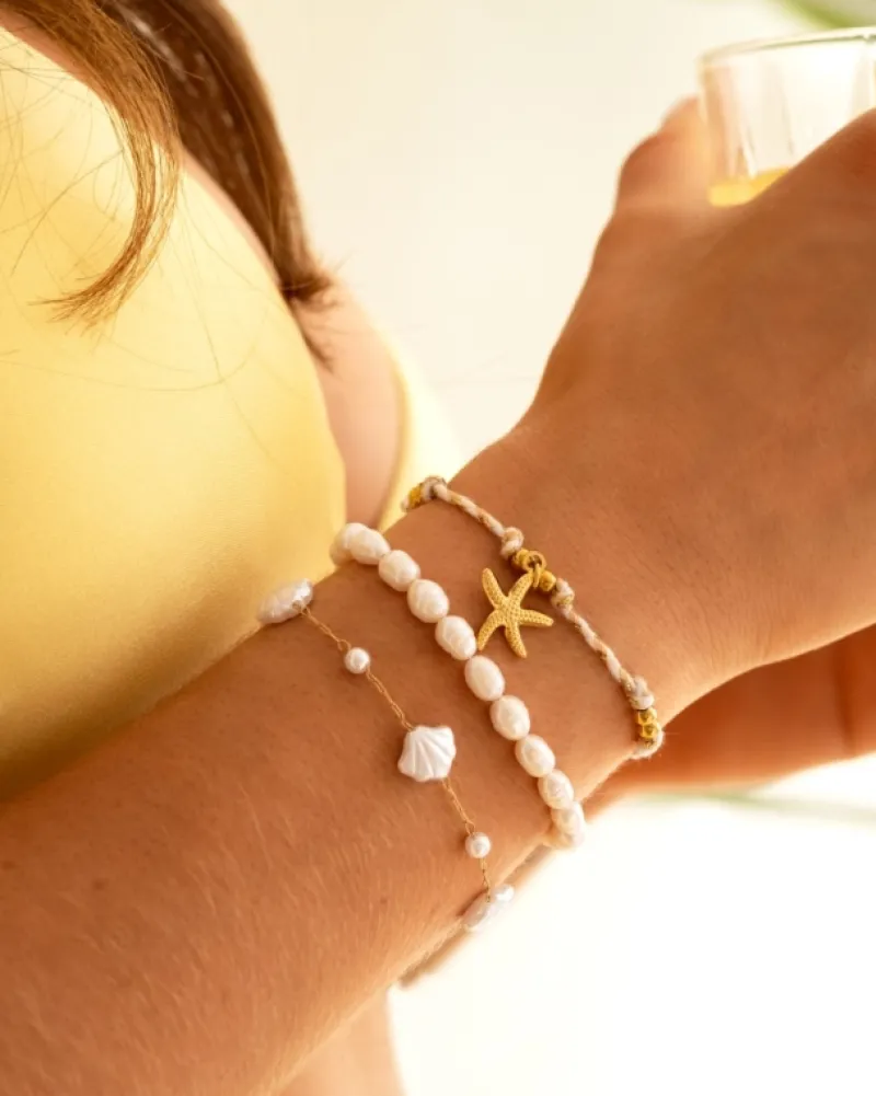 Finaste Schelpen armband met parels goudkleurig Discount