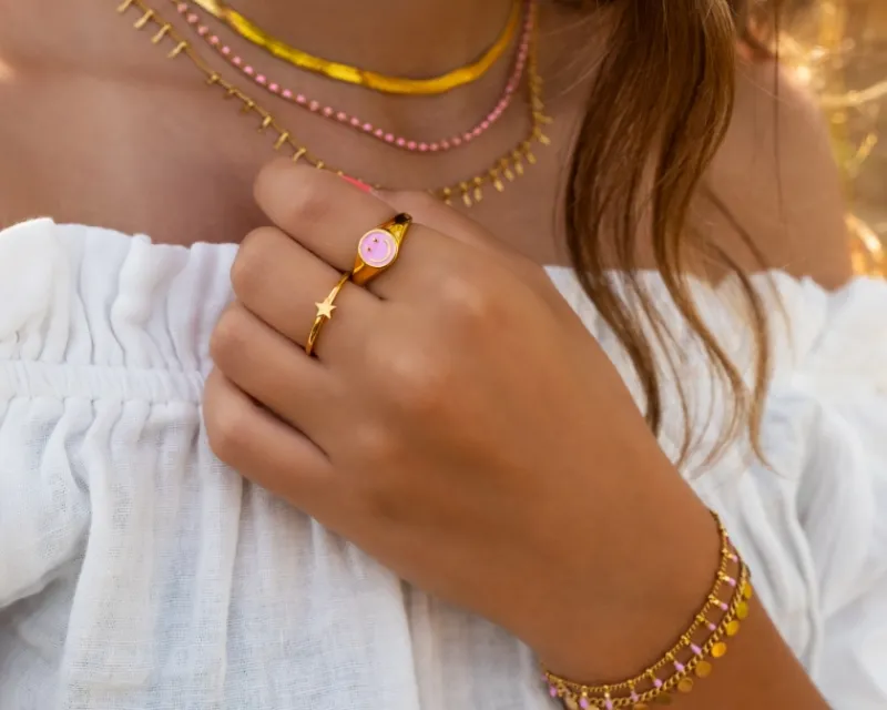 Finaste Smiley Ring Roze Goldplated Discount