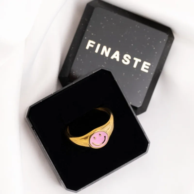 Finaste Smiley Ring Roze Goldplated Discount