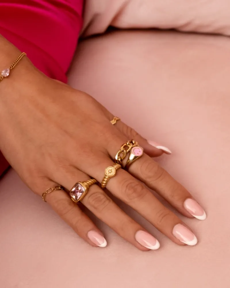Finaste Smiley Ring Roze Goldplated Discount