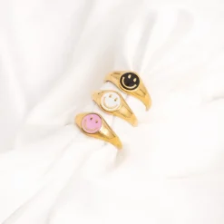 Finaste Smiley Ring Wit Goldplated Best