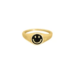 Finaste Smiley Ring Zwart Goldplated Online