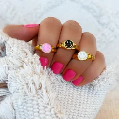 Finaste Smiley Ring Zwart Goldplated Online